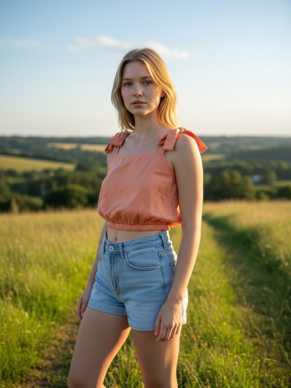 SHEIN Coral Tie-Shoulder Cropped Tank Top